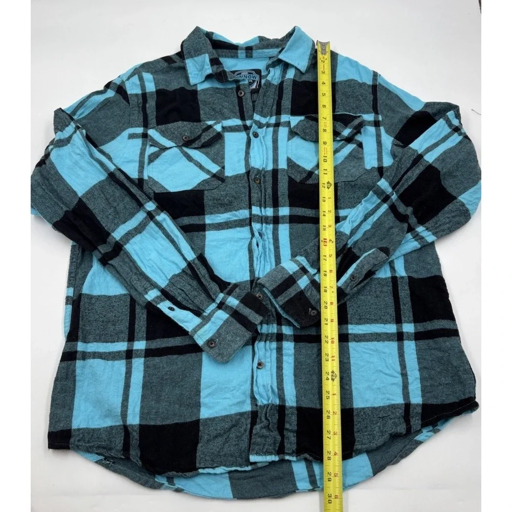 Angry Minnow Clothing Co Men's L‎ Blue Plaid Long Sleeve Button Down Flannel